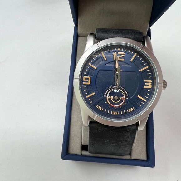 NWT $365 Joshua & Sons Watch Mens JX135 Round Blue Dial Leather Band - Picture 2 of 7